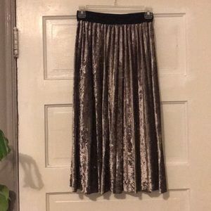 Pleated Gold Crushed Velvet Skirt